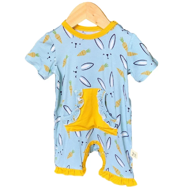 Kozi and Co Hello Bunny Ruffle Pocket Romper