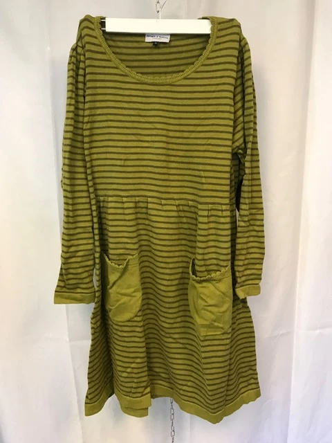 Secondhand: Stickad klänning - Grönrandig - XL
