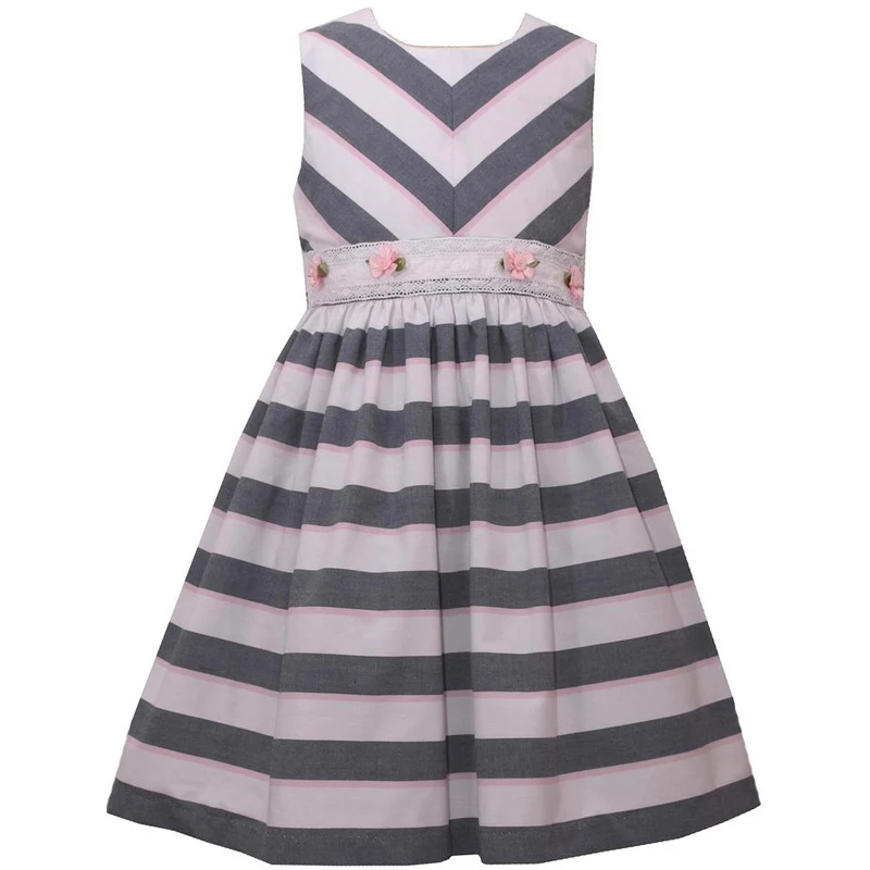Bonnie Jean Girl's Mitered Chambray Stripe Dress