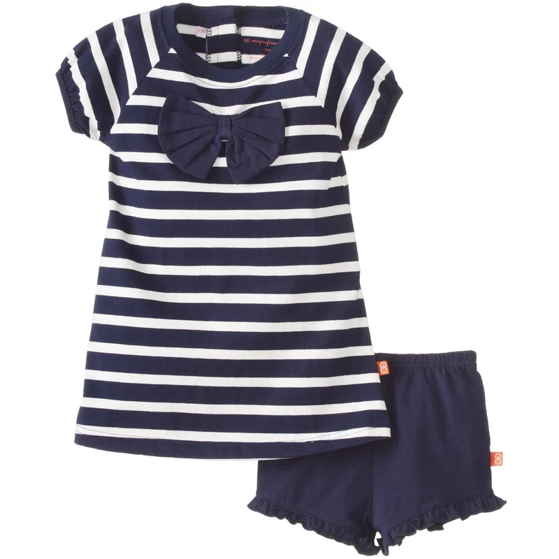 Toddler Girls Striped Knit Short Set - Navy