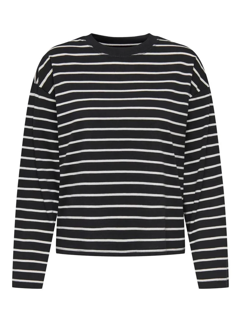 Only - Onlhappy L/S O-Neck Stripe Tee - 5110886 Black Cloud Dancer Lena