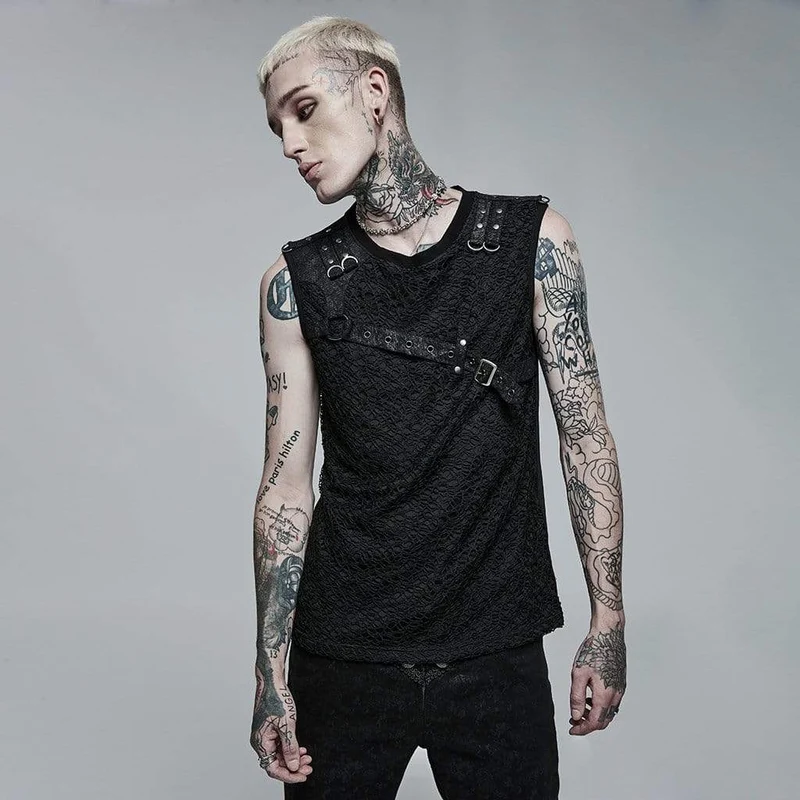 Punk Mesh Splice Buckle Linne för män