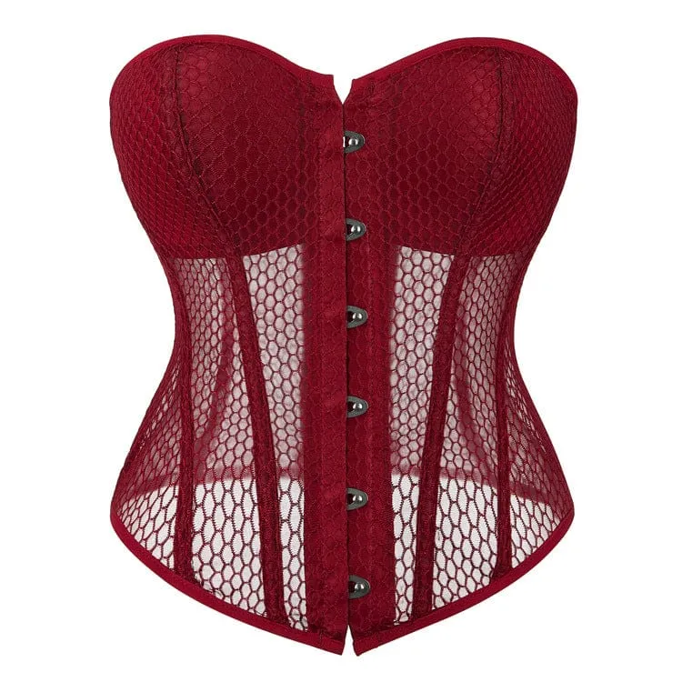 Gothic Strappy Mesh Overbust Korsett för kvinnor