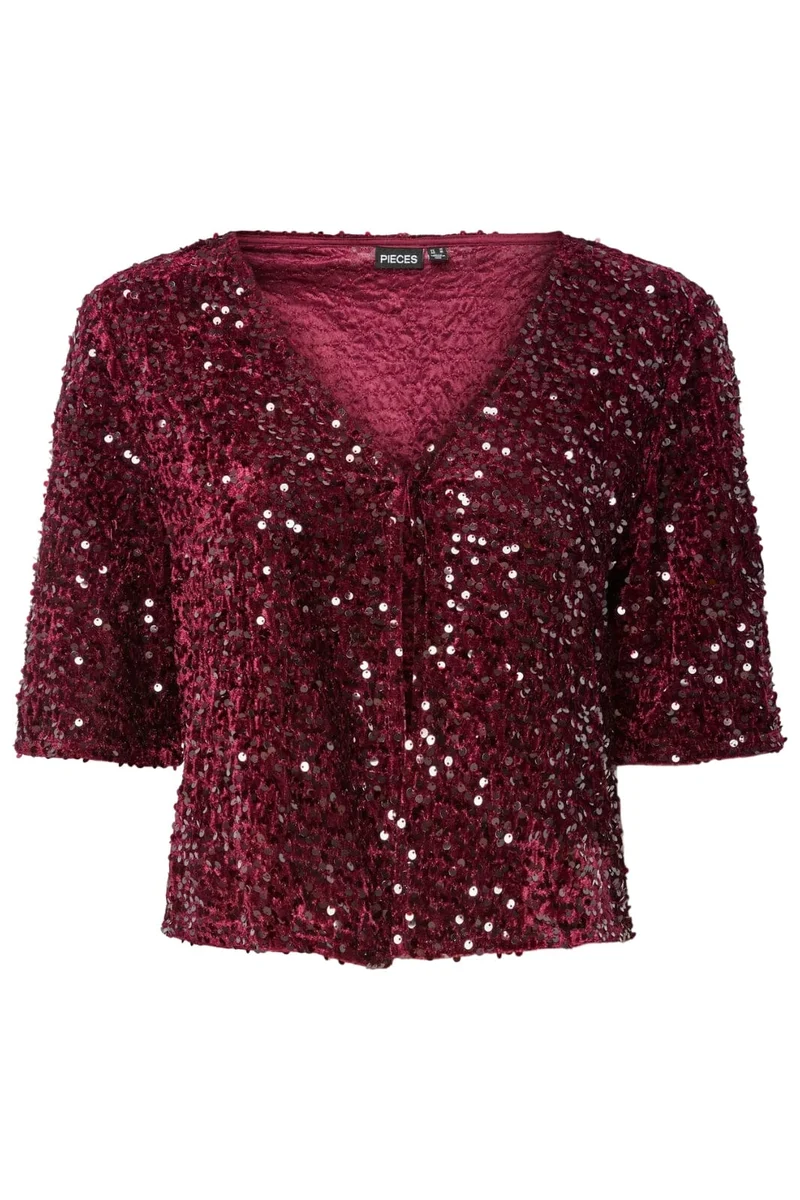 Pieces - Pckam 2/4 Cardigan - 4883153 Tawny Port Tawney Port Sequins
