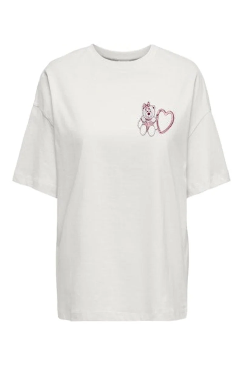 JDY - Jdycarla Front/Back Print T-Shirt - 4965613 Cloud Dancer Teddy Bear And Charms