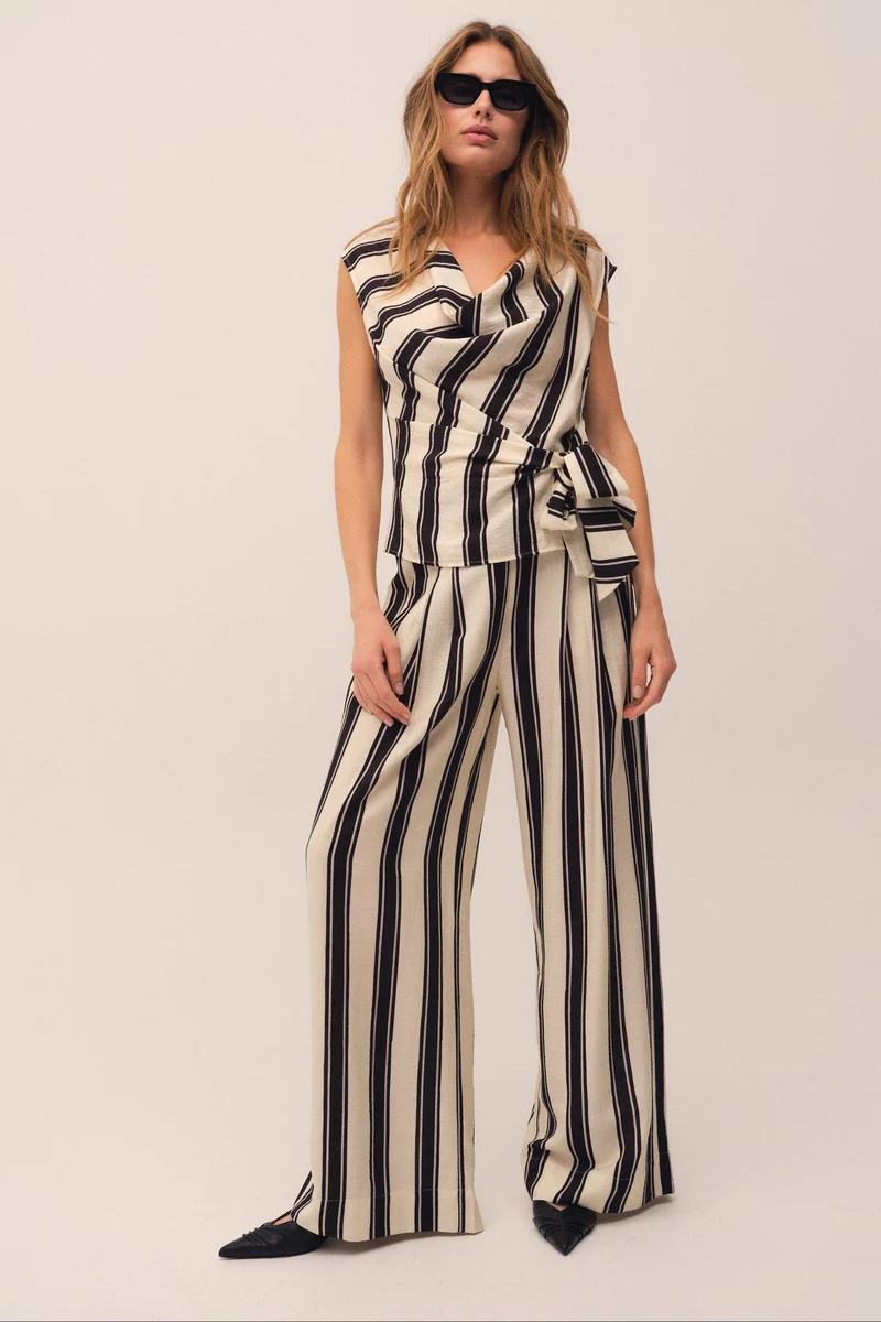 Gossia - Cloego Atalie Jo Pants G2928 - Sand Black Stripes