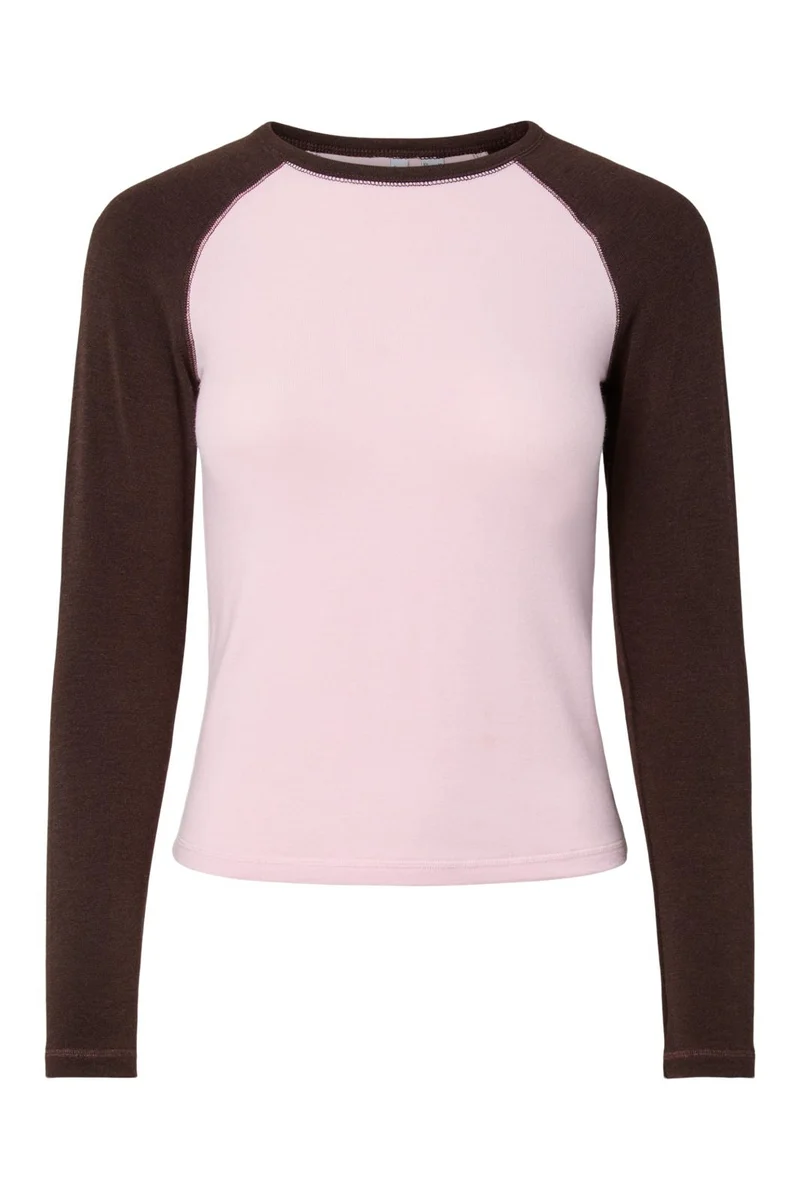 Pieces - Pcannalina Ls O-Neck Top - 5185350 Roseate Spoonbill Hot Fudge Sleeves