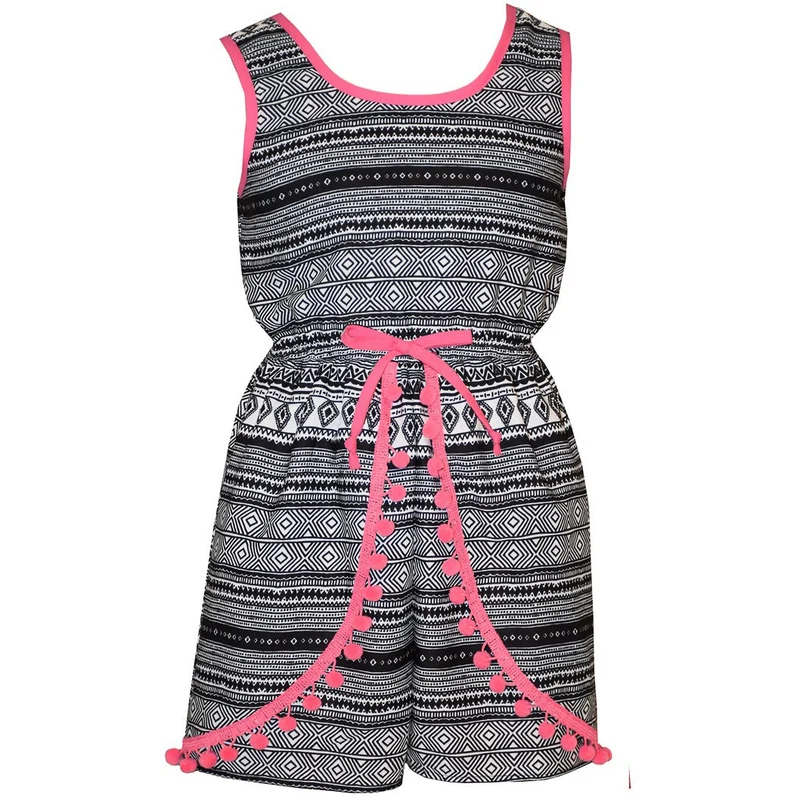 Bonnie Jean Little Girl's Black White Pom Pom Romper