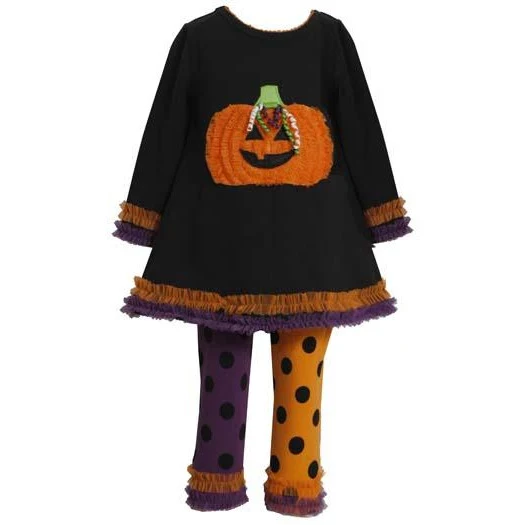 Girls Halloween Black Tunic Pumpkin Tutu Legging Set - FINAL SALE