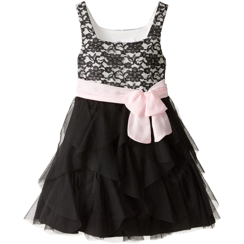 Bonnie Jean Little Girl's Black Cascade Dress Pink Bow