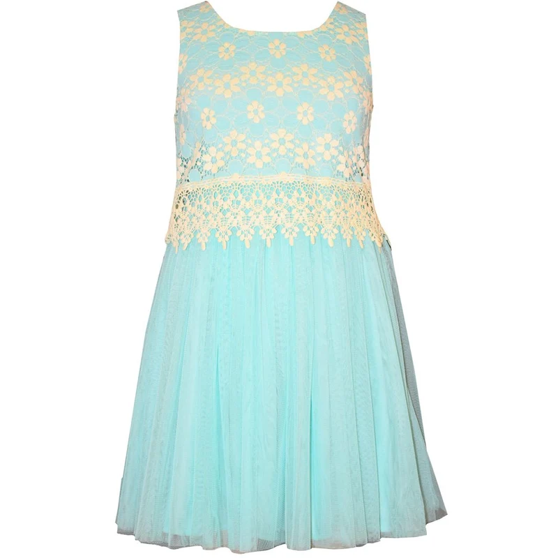 Bonnie Jean Little Girls Aqua Lace Tulle Dress