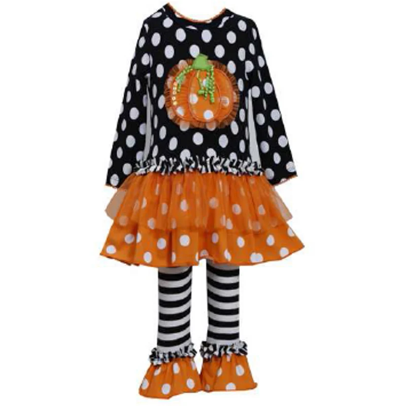 Bonnie Jean Black Dot Pumpkin Legging Set