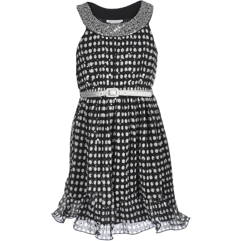 Bonnie Jean Big Girls U-Neck Polka Dot Wire Hem Belted Dress 7 - 14