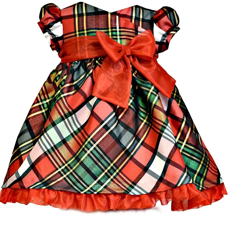 Bonnie Jean Little Girls Red Taffeta Plaid Short Sleeve Holiday Dress