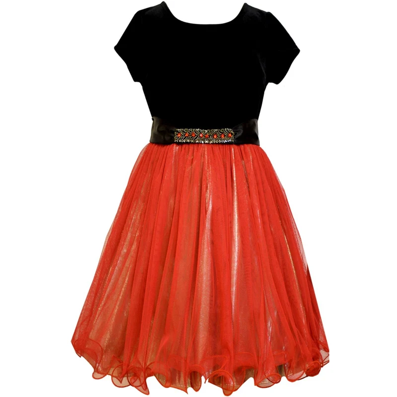 Bonnie Jean Little Girls Red Mesh Gold Lame Dress