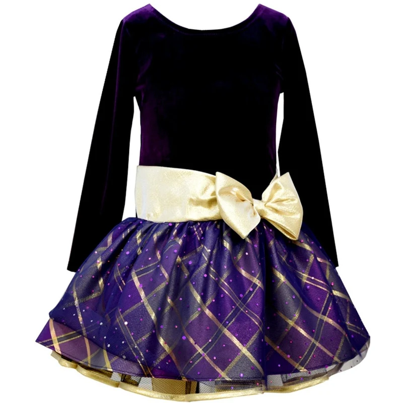 Bonnie Jean Little Girls Purple Gold Bow Hipster Dress