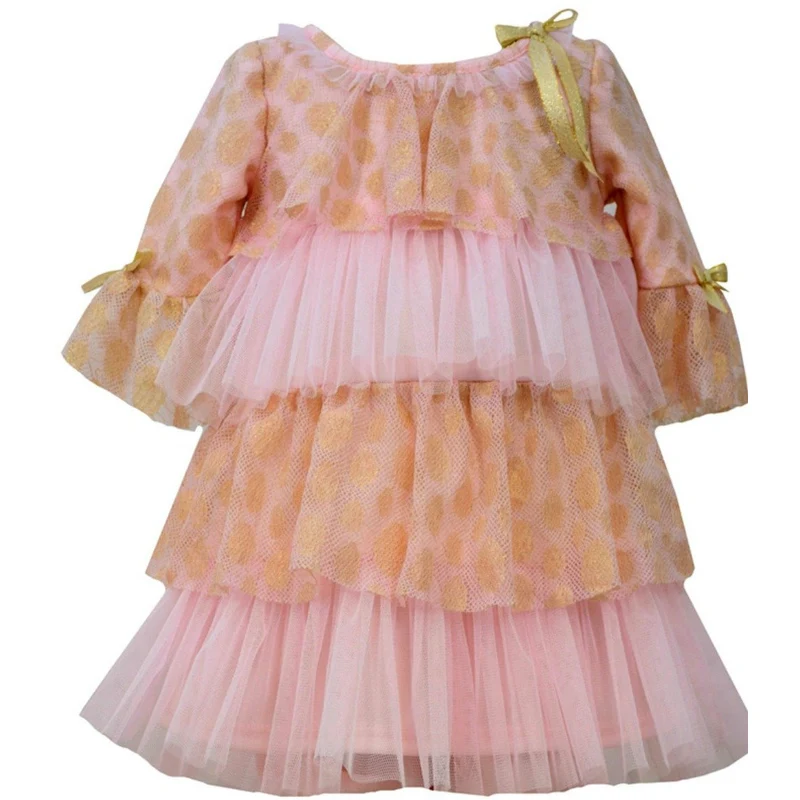 Bonnie Jean Little Girls Pink Gold Tiered Party Dress