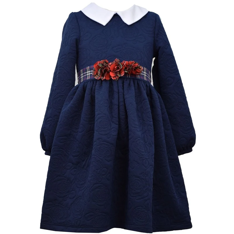 Bonnie Jean Little Girls Navy Textured Quilt Dress