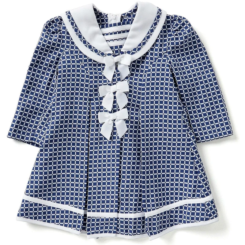 Bonnie Jean Little Girls Navy Check Coat and Dress Set