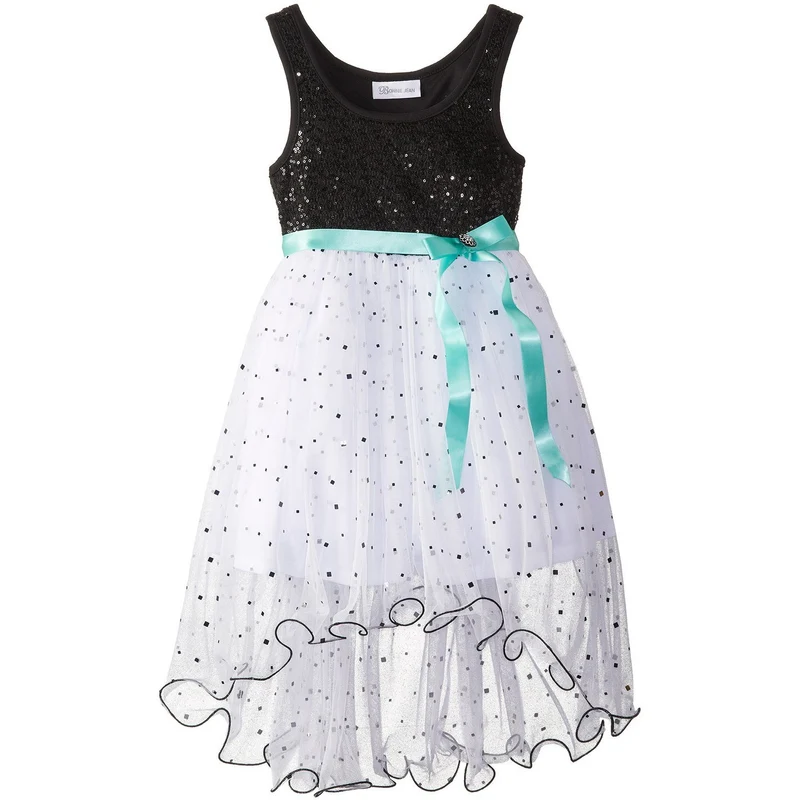 Bonnie Jean Girls Formal Party Dress Black White with Mint Sash