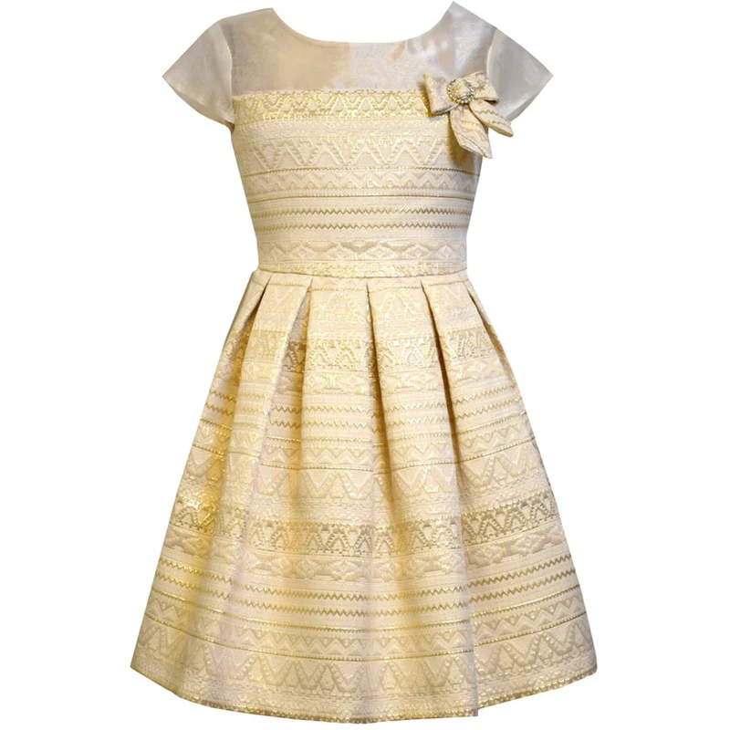 Bonnie Jean Little Girls Gold Brocade Party Dress