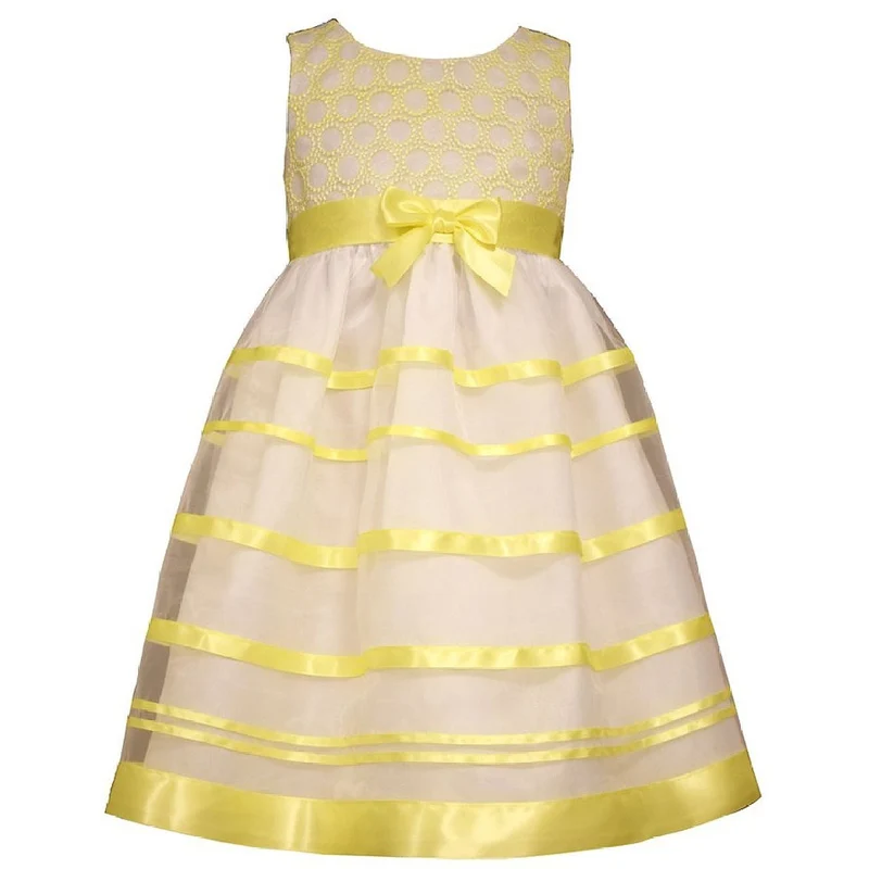 Bonnie Jean Girls Yellow Satin Bow Dress