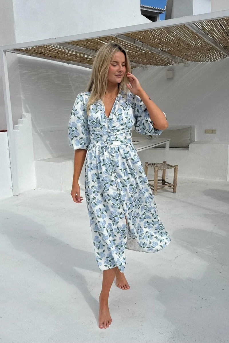 BYIC - Adelic Long Dress A2327 - Blue Hydrangea Print