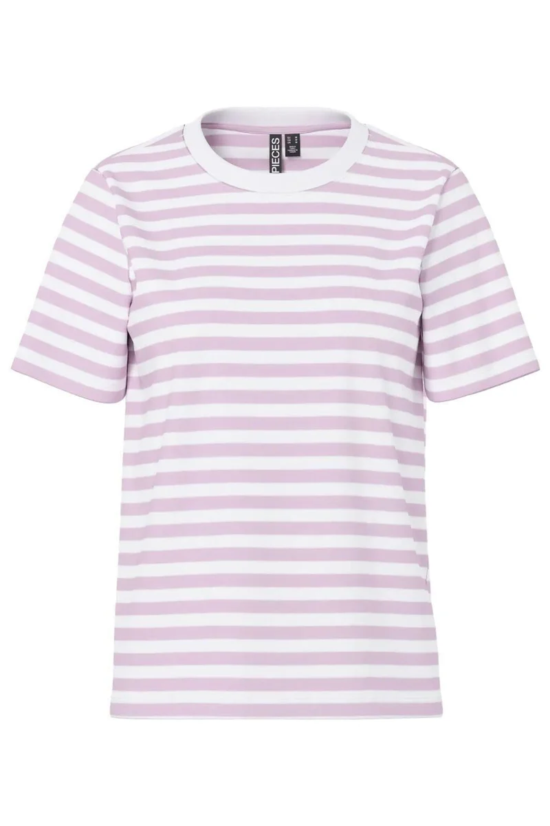 Pieces - Pcria Ss Tee Stripes - 4902466 Winsome Orchid Bright White