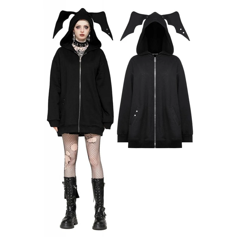Punk Batwing Hoodie med dragkedja för dam