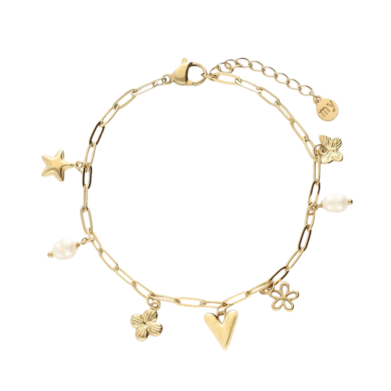 Minimalist Chain Bracelet with Charms - Gold