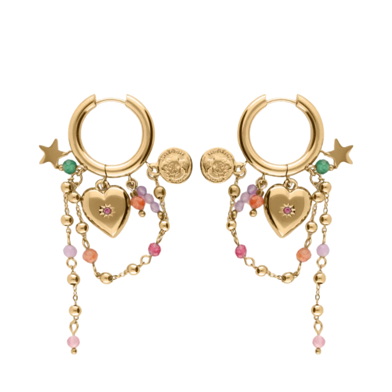 Earrings with Heart and Cords - Gold