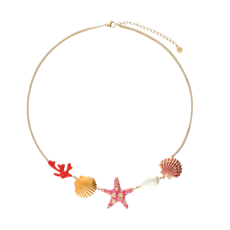 Ciao Necklace with Shells and Pearl - Gold