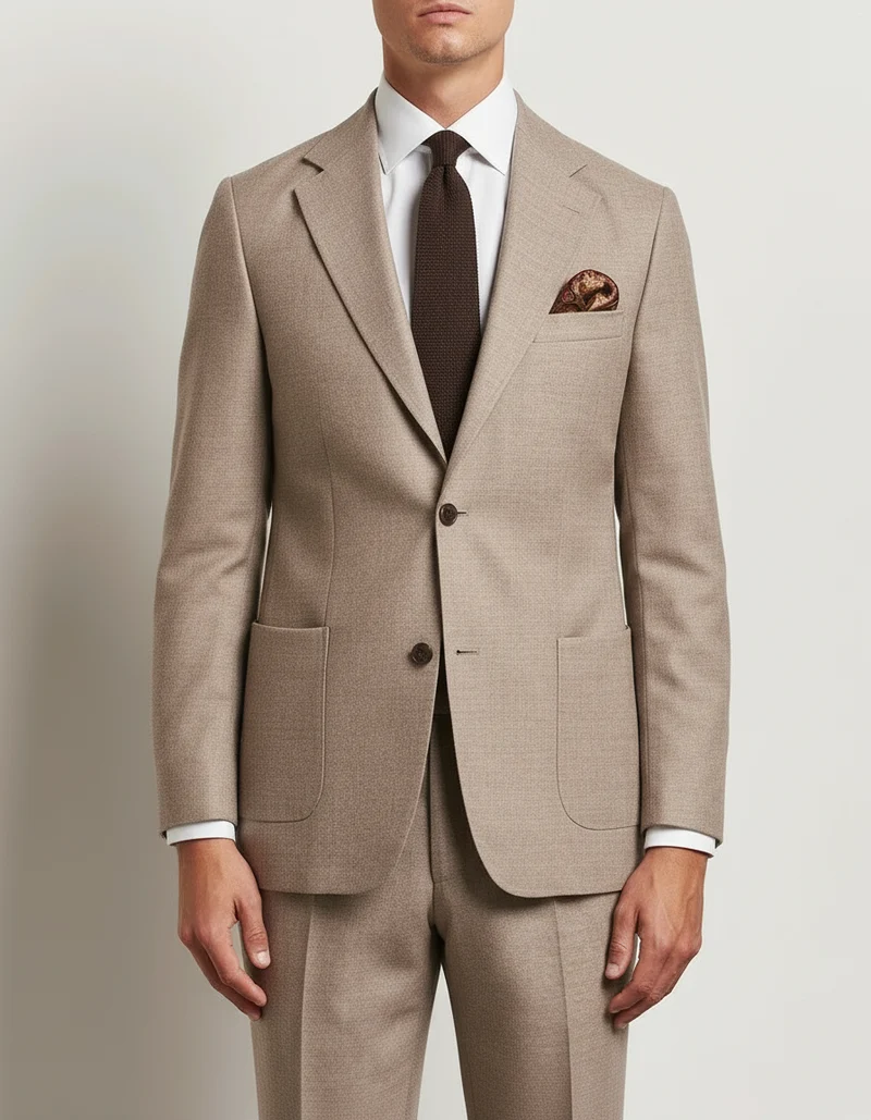 MORRIS Prestige Flannel Slim Suit - Khaki