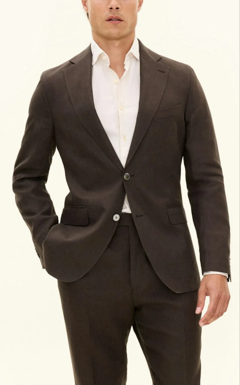 OSCAR JACOBSON Regular Fit Linen Suit - Brown