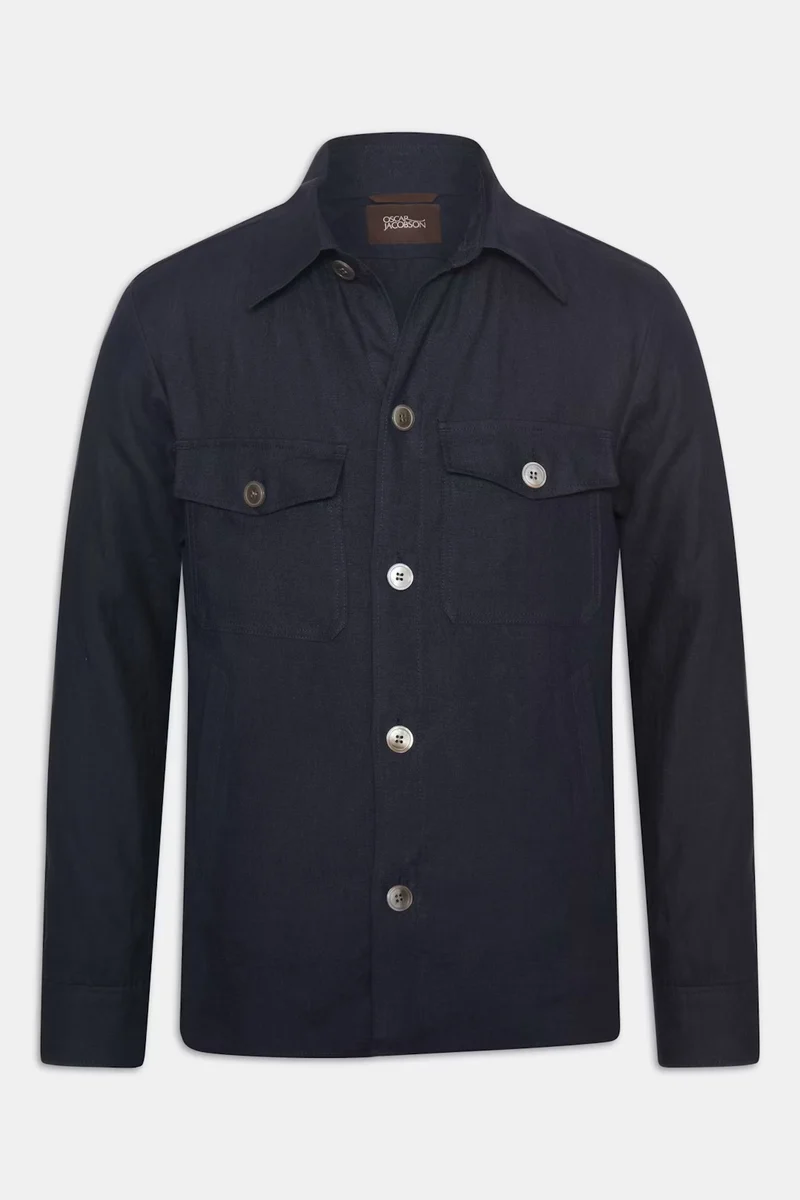 OSCAR JACOBSON Maverick Linen Overshirt - Dark Blue