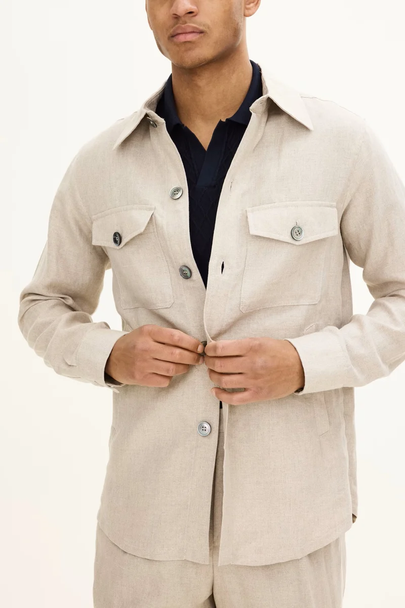 OSCAR JACOBSON Maverick Linen Overshirt - Beige