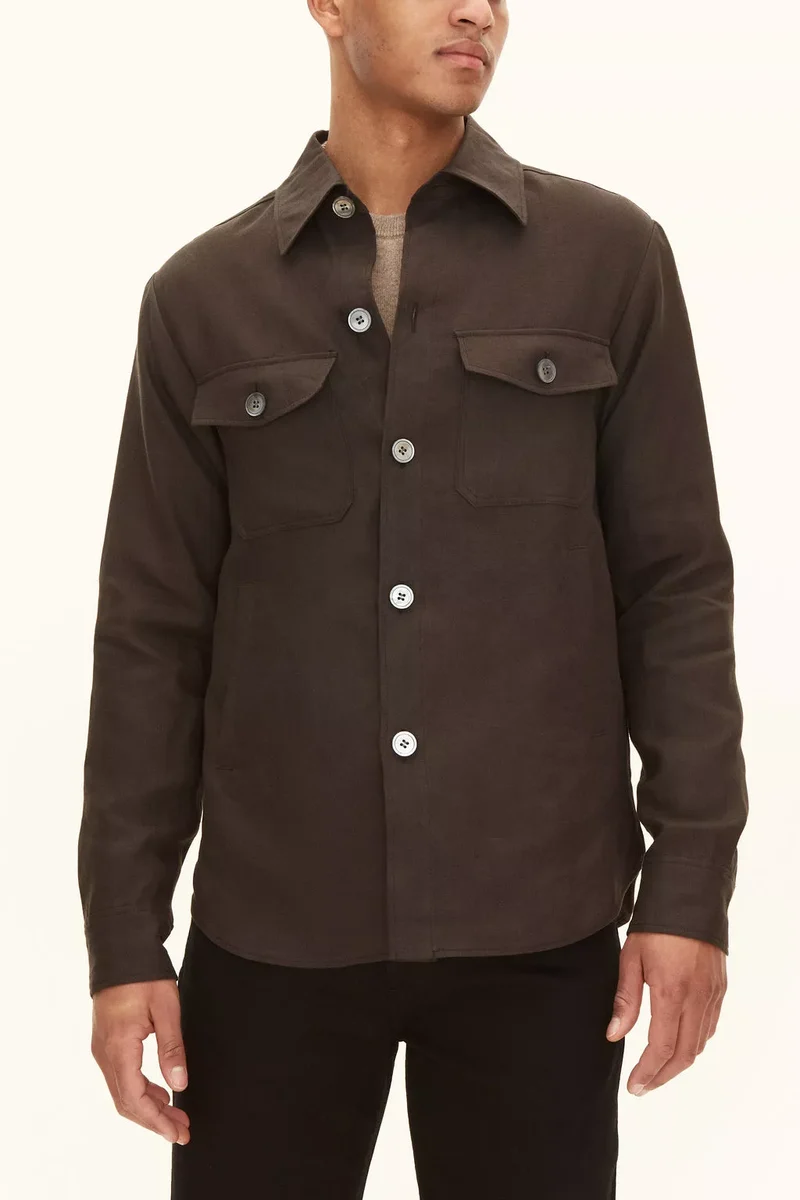 OSCAR JACOBSON Maverick Linen Overshirt - Brown