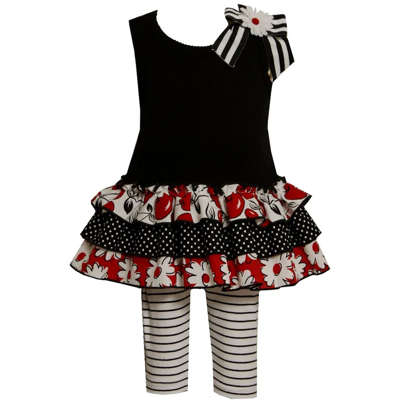 Bonnie Jean Capri Set Tiered Knit with Stripe Capri