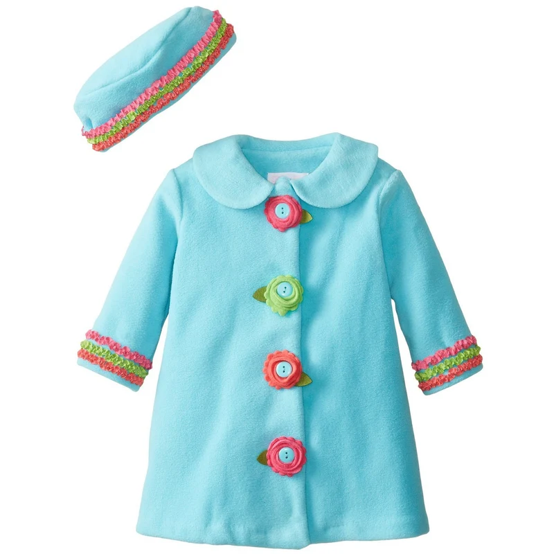 Bonnie Jean Infant or Girls Blue Flower Coat Hat Set