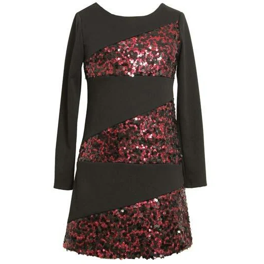 Little Girls Pink and Black Sequin Banded Dress