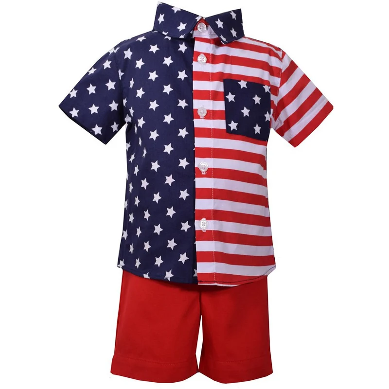Bonnie Jean Boys Patriotic Flag Shirt Red Short Set