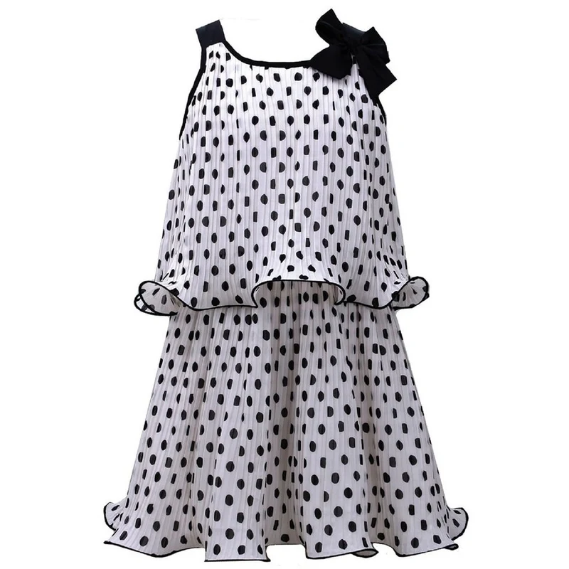 Bonnie Jean Little Girls Pleated Chiffon Polka Dot Pop Over Dress 4 - 6X