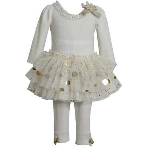 Ivory Velour Gold Sparkle Tutu Legging Set