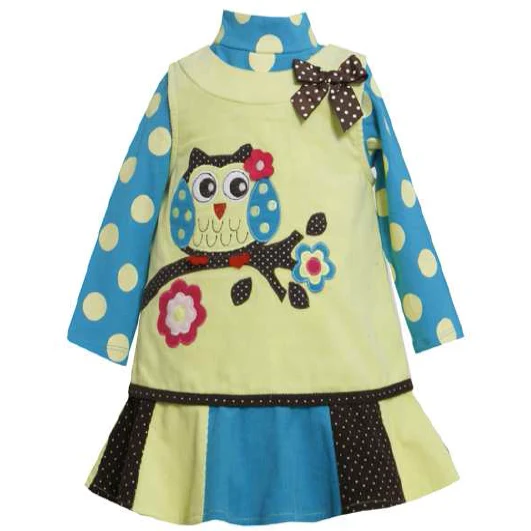 Bonnie Jean Girl's Lime Corduroy Owl Jumper Set