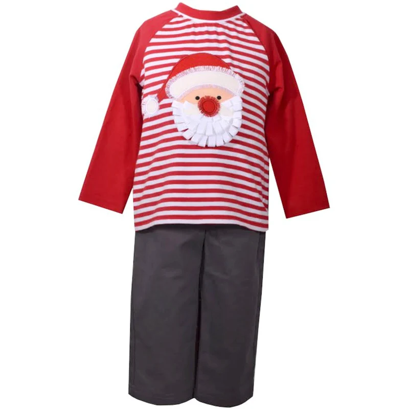 Bonnie Jean Boys Christmas Pant Set Santa Stripe Outfit