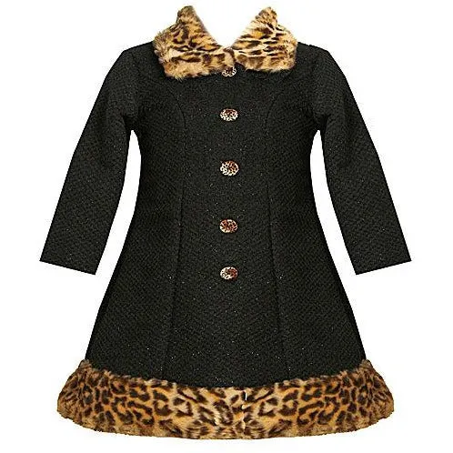 Bonnie Jean Black Sparkle Fur Trimmed Dress and Coat