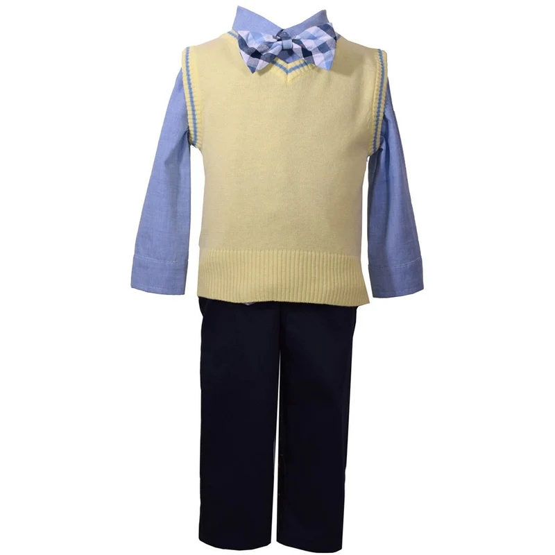 Newborn Boys 4 Pc Navy Pant Sweater Vest Tie Set
