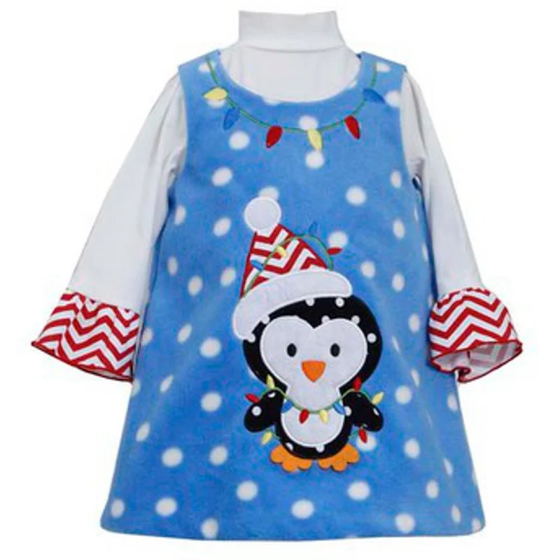 Blue Fleece Penguin Dress - Holiday Dress