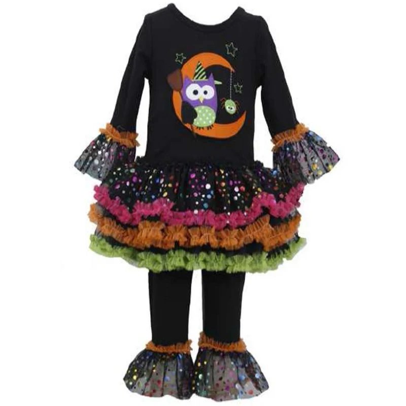 Bonnie Jean Owl in the Moon Black Legging Set