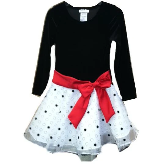 Bonnie Jean Black and White Velvet Dot Hipster Dress 4 - 6
